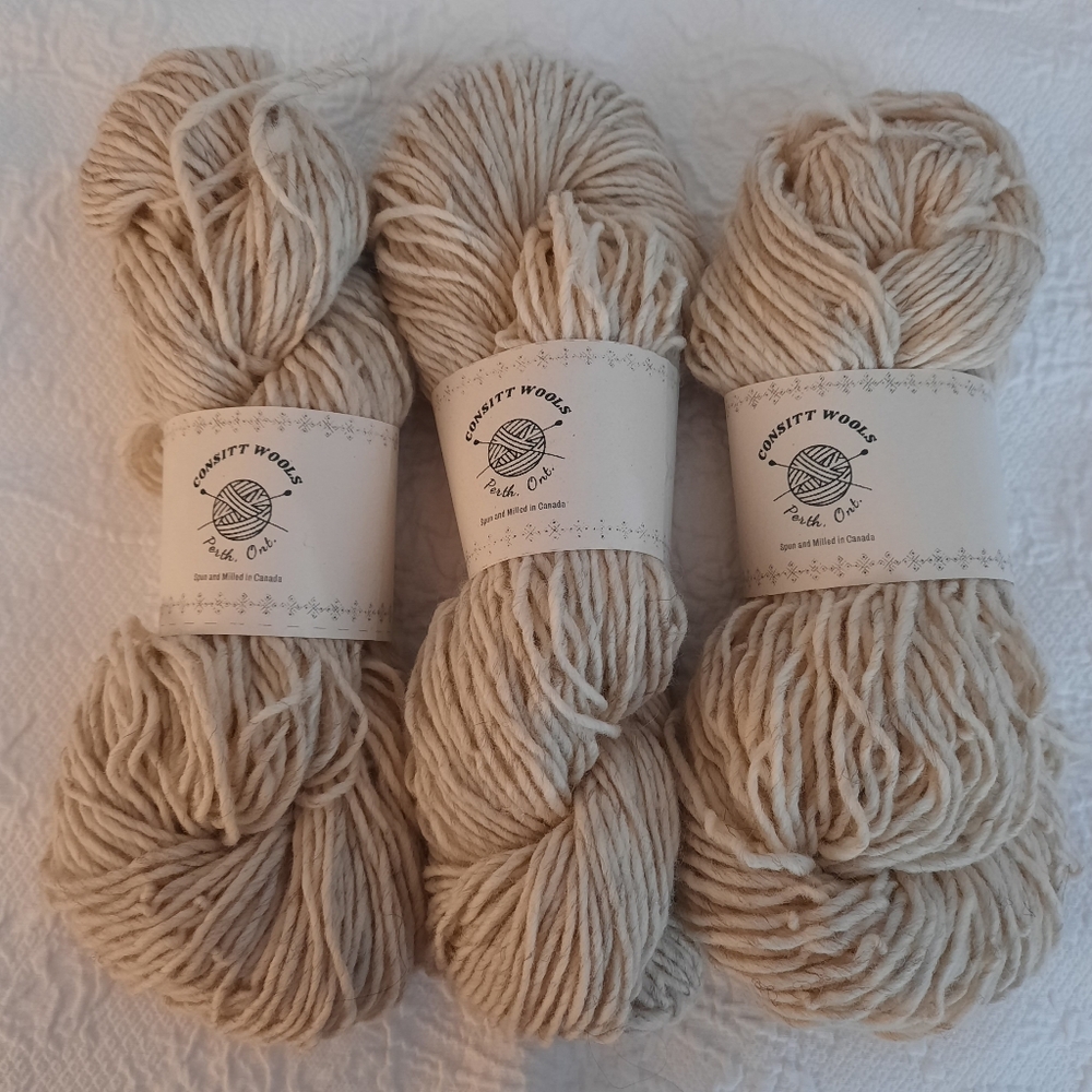 CONSITT WOOLS 3 Soft Spun 100% Lambswool OATMEAL Spun, Dyed, Milled in CANADA
